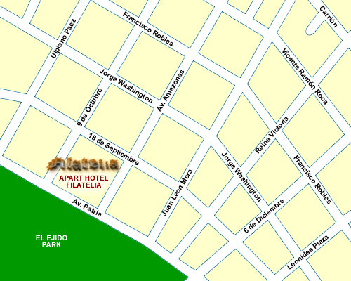 Quito hotels, Filatelia Apart Hotel map