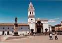 The tower of Santo Domingo seen from the cloister in Quito Ecuador