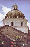 The half sphere dome of the sanctuary of Guapulo in Quito Ecuador